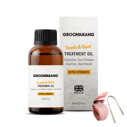 Groomarang Extra Strength Tooth & Gum Treatment Oil & Tongue Scraper