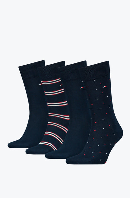 Tommy Hilfiger Mens Gift Set Gift Box 4 Pairs Mens Socks US 10-12, EU 43-46, UK 9-11- Colour- Navy Blue