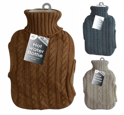 Generise 'EXTRA WARMTH' 2 Litre Hot Water Bottle with Knitted Cover and POCKETS