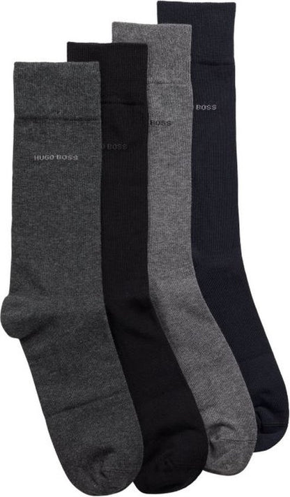 Hugo Boss Gift Set Gift Box 4 (Mixed Black, Blue, Greys) Pairs Mens Socks US 7-13, EU 40-46, UK 6-11