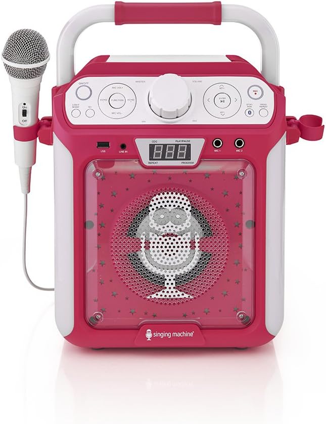 Singing Machine SML682BTP Bluetooth and CD Karaoke Machine with LED Lights and Microphone