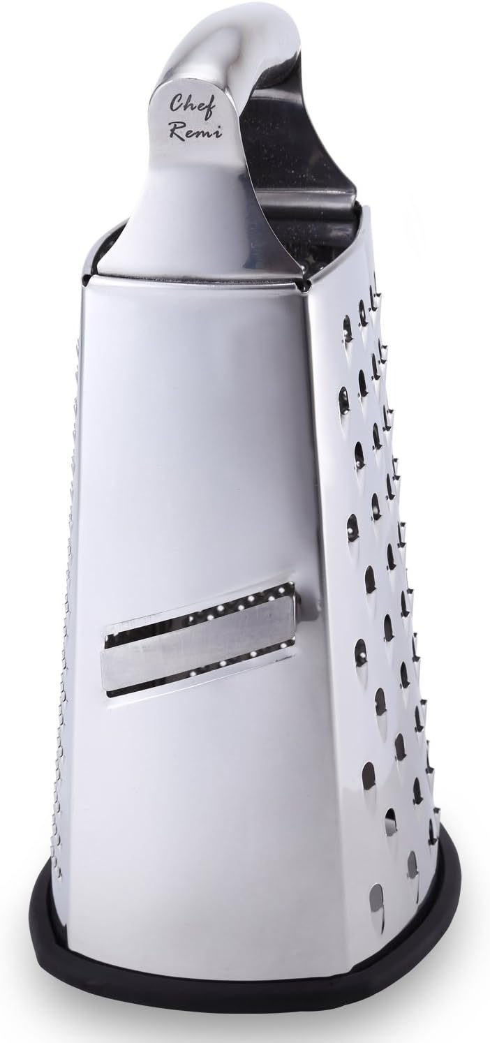 Chef Remi Food Grater | 4-Sided Blades Stainless Steel Cheese & Vegetable Grater