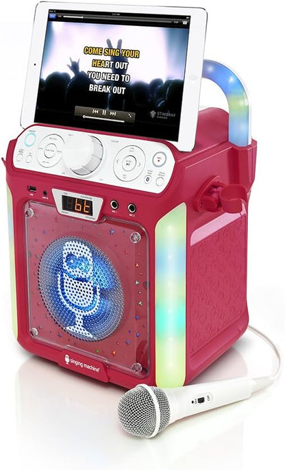 Singing Machine SML682BTP Bluetooth and CD Karaoke Machine with LED Lights and Microphone