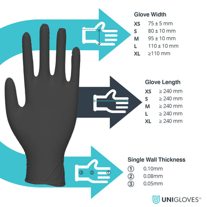 Unigloves Pearl Nitrile Gloves - BLACK - BOX OF 100