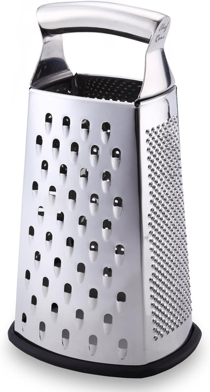 Chef Remi Food Grater | 4-Sided Blades Stainless Steel Cheese & Vegetable Grater