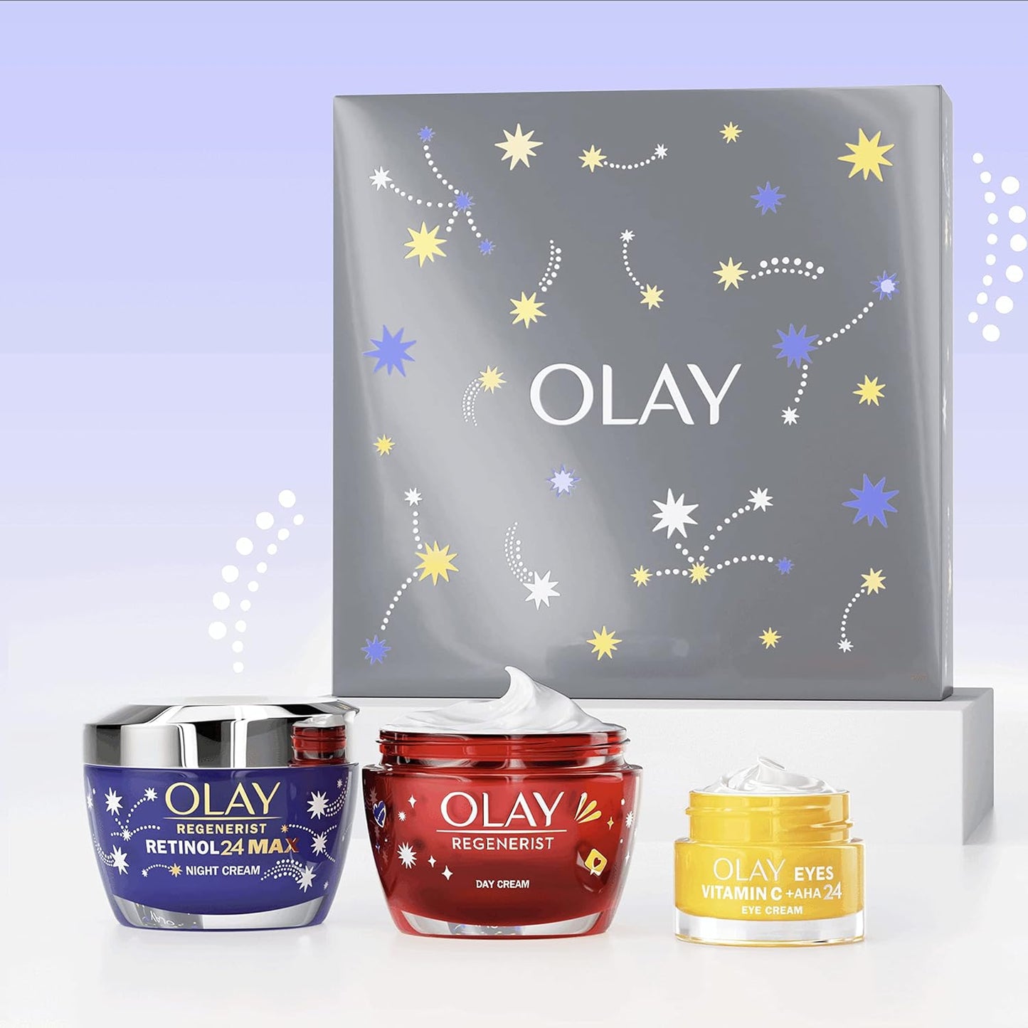 Olay Moisturiser Gift Box, Womens Skin Care Gift Sets & Kits, Vitamin C + AHA 24 Eye Cream 15ml, Retinol 24 MAX Night Cream 50ml & Regenerist Face Cream 50ml for Smooth & Glowing Skin