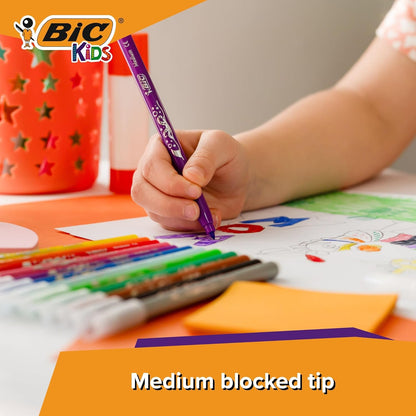 BIC Kids Kid Couleur Felt Medium Blocked Tip Colouring Pens - Pack of 12