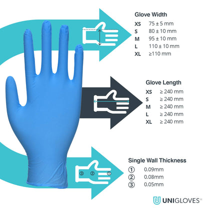 Unigloves Unicare Pearl Nitrile Gloves - BLUE - BOX OF 100