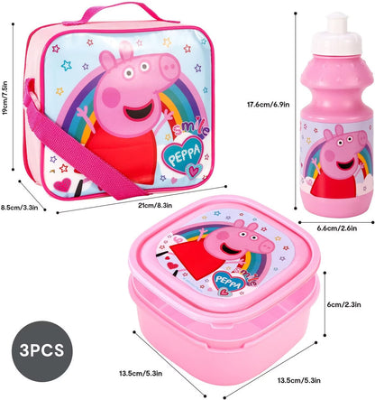 Peppa Pig Lunch Set 3pc (Contains: Lunch Bag, Sandwich Box & 350ml Sports Bottle)