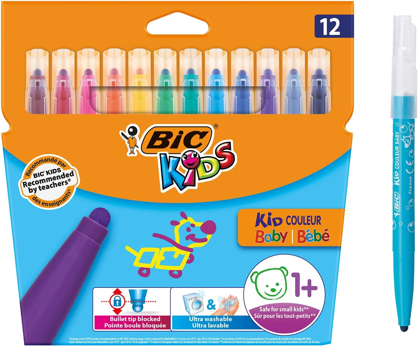 BIC Kids Kid Couleur Baby Colouring Pens Assorted - Pack of 12 (302209)