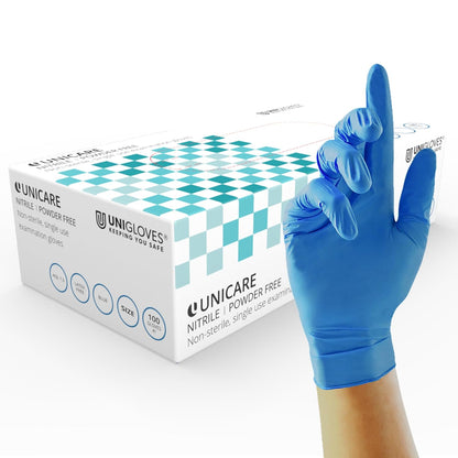 Unigloves Unicare Pearl Nitrile Gloves - BLUE - BOX OF 100