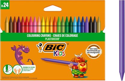 BIC Kids Plastidecor Crayons Assorted Colours - Wallet of 24