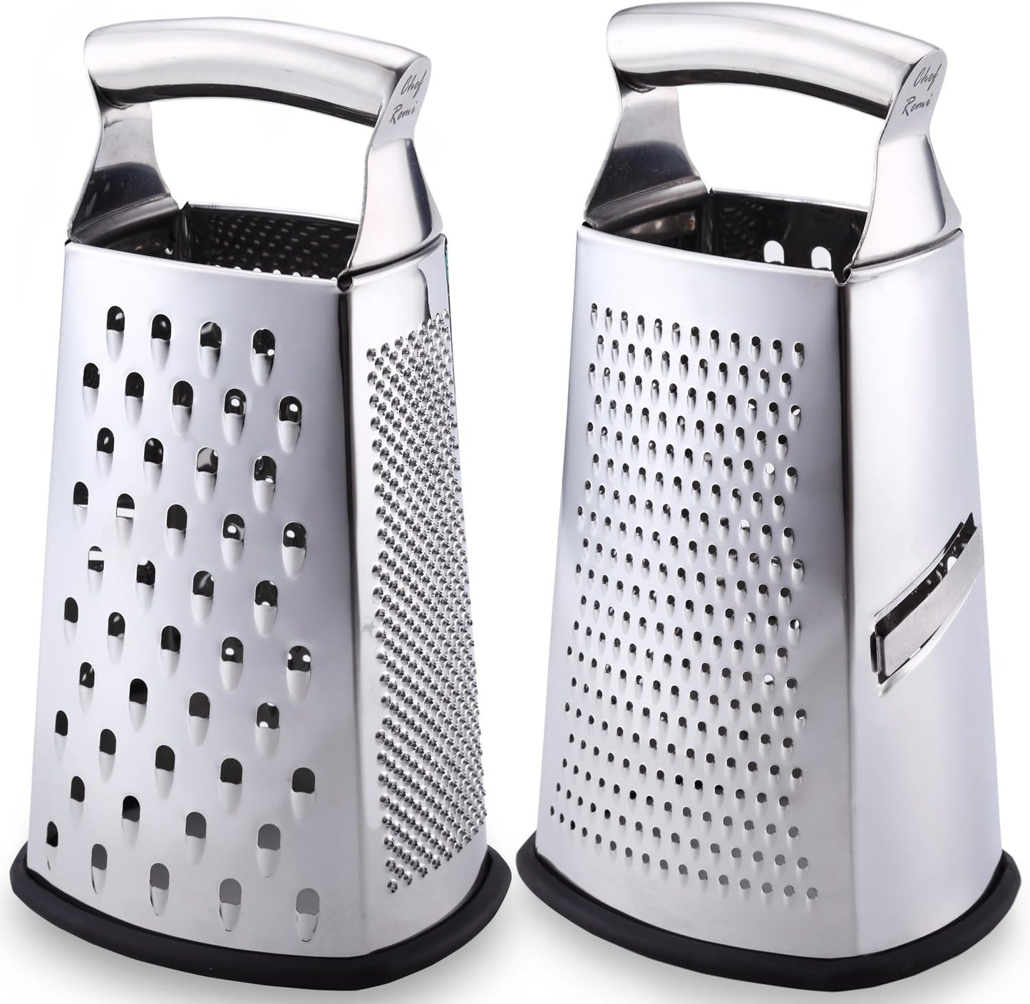 Chef Remi Food Grater | 4-Sided Blades Stainless Steel Cheese & Vegetable Grater