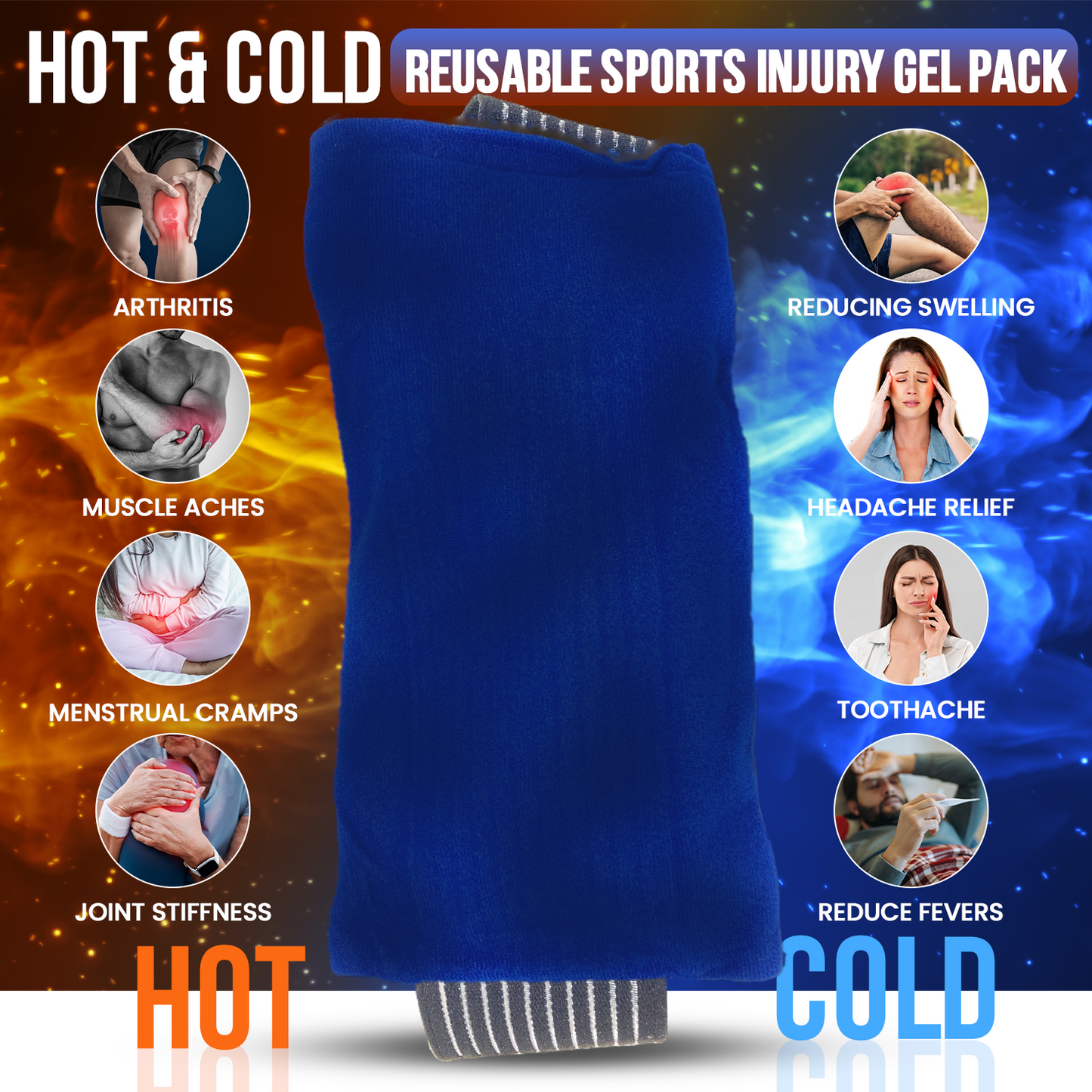 Generise 'Compress and Wrap' Hot and Cold Reusable Sports Injury Gel Pack with Pouch and Strap