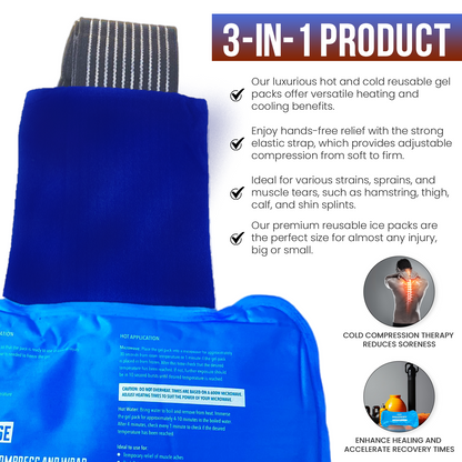 Generise 'Compress and Wrap' Hot and Cold Reusable Sports Injury Gel Pack with Pouch and Strap