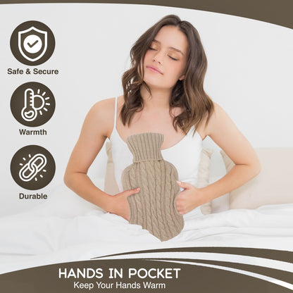 Generise 'EXTRA WARMTH' 2 Litre Hot Water Bottle with Knitted Cover and POCKETS