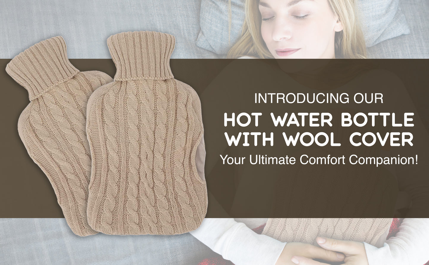 Generise 'EXTRA WARMTH' 2 Litre Hot Water Bottle with Knitted Cover and POCKETS