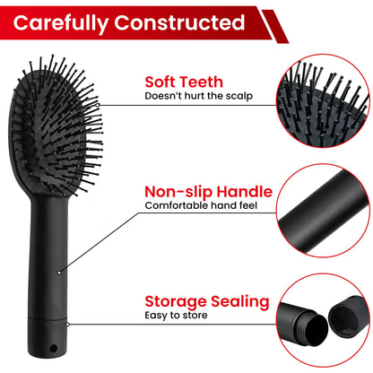 Generise 'Secret Stash' Hair Bristle Brush - Rubberised Handle (Black)