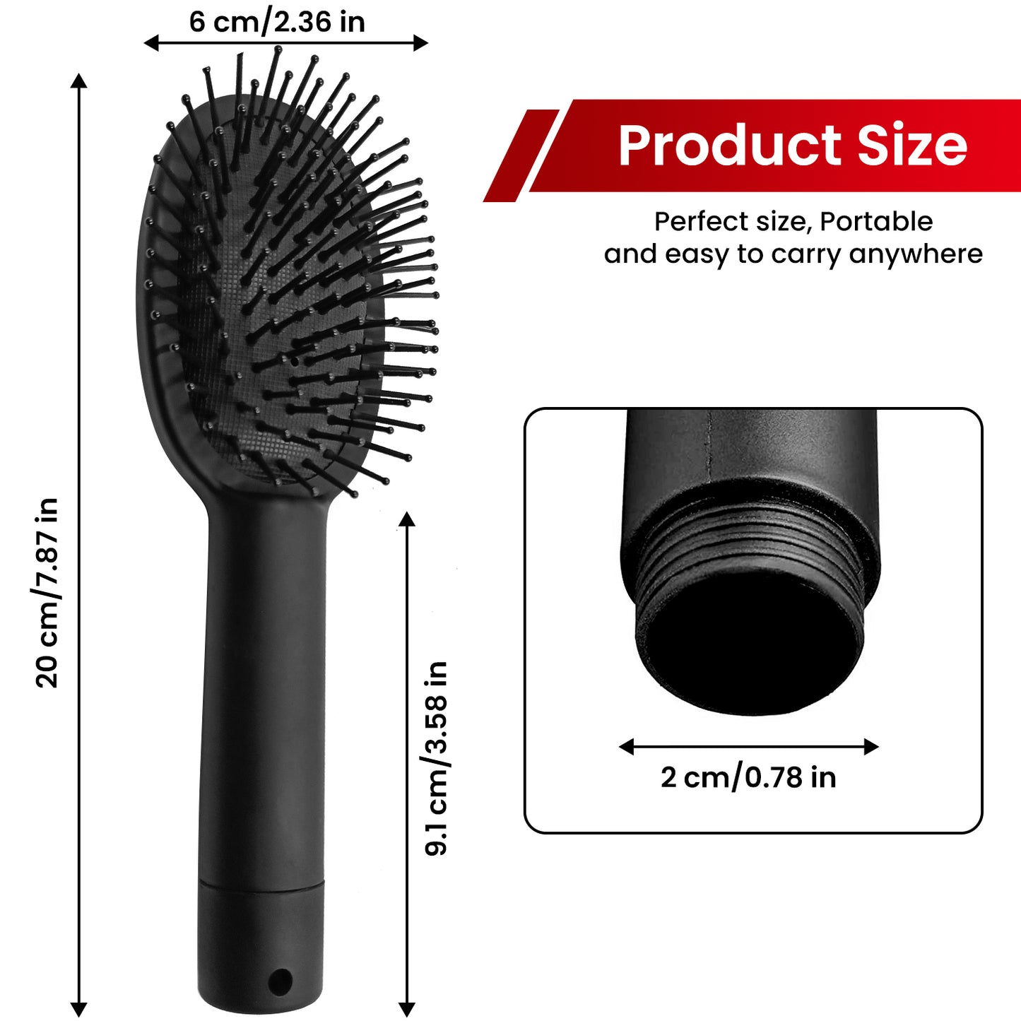 Generise 'Secret Stash' Hair Bristle Brush - Rubberised Handle (Black)