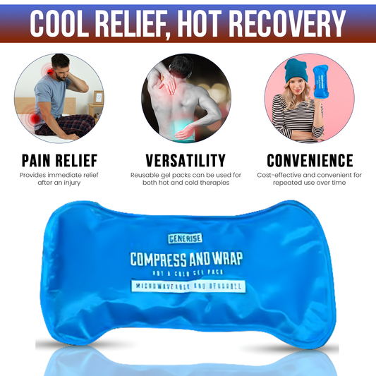 Generise 'Compress and Wrap' Hot and Cold Reusable Sports Injury Gel Pack with Pouch and Strap