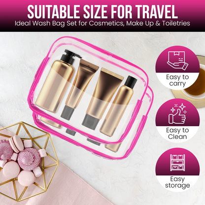 Glamza 2pc Clear Travel Bags Set - Pink or Black