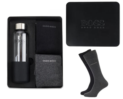 Hugo Boss Gift Set with 2 Pairs Mens Socks & Water Bottle (UK Size 6-11)