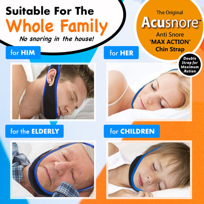 The Original Acusnore Anti-Snore Double Support "Max Action" Chin Strap – Advanced Snoring Solution for a Restful Night