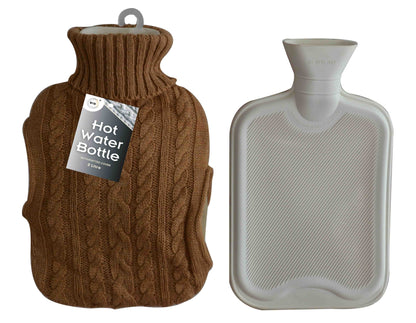 Generise 'EXTRA WARMTH' 2 Litre Hot Water Bottle with Knitted Cover and POCKETS