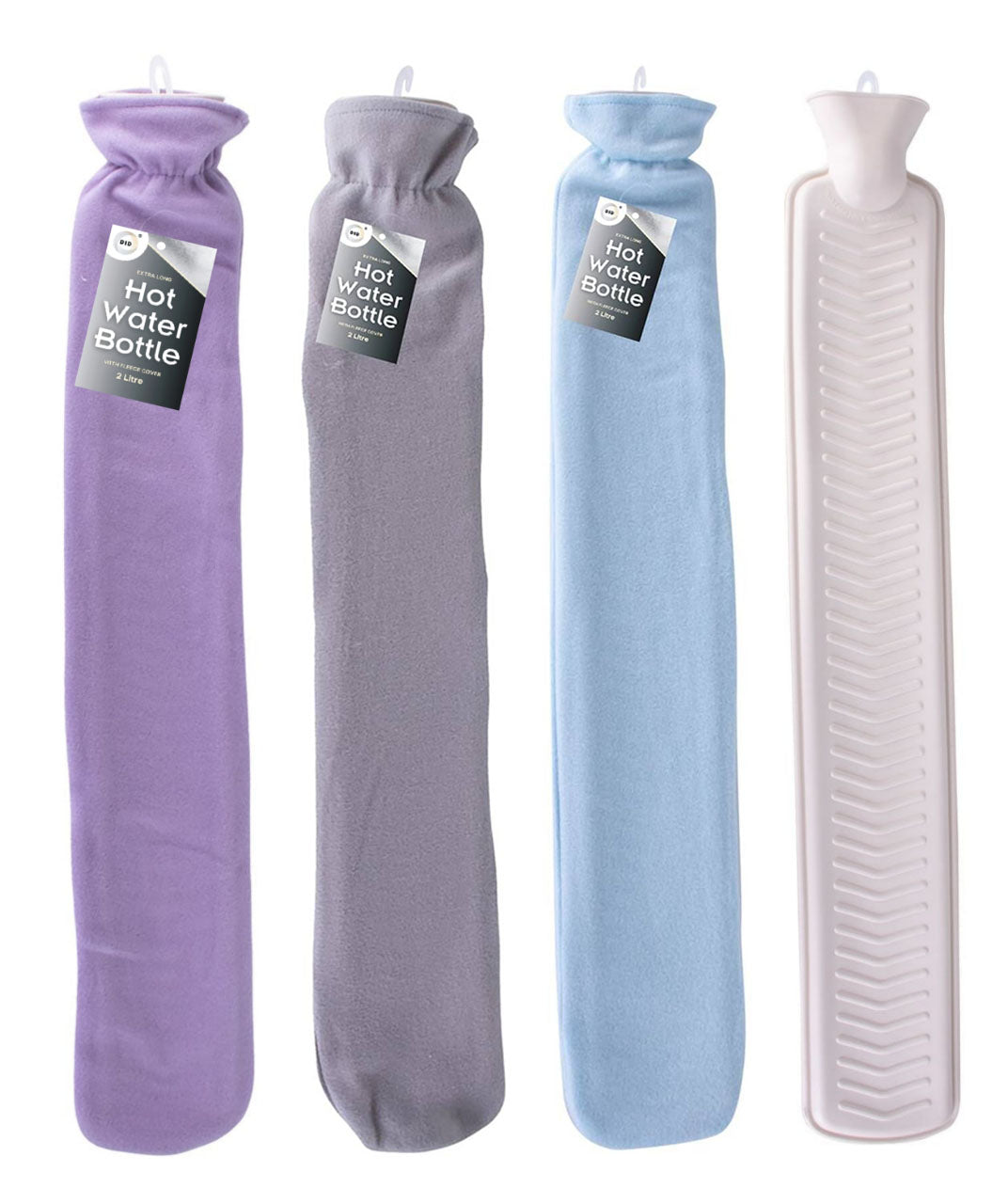 Generise 2 Litre Extra Long Hot Water Bottle & Fleece Cover 75cm x 11cm (Random colour Blue, Purple or Light Grey)