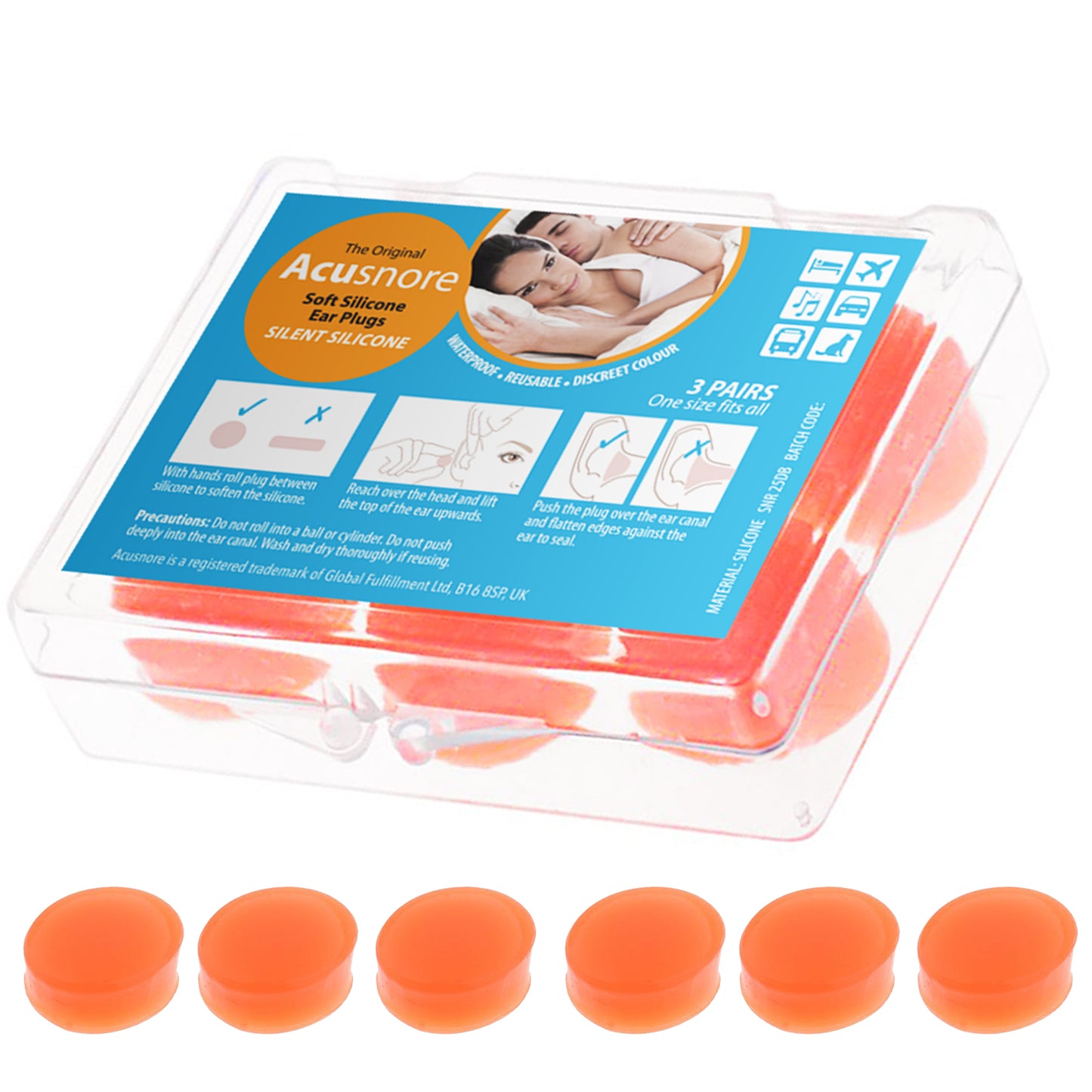 Acusnore Soft Silicone Ear Plugs for Better Sleep- 6 Pack For Premium Noise Reduction & Comfort