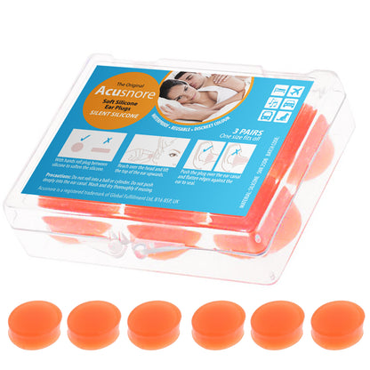 Acusnore Soft Silicone Ear Plugs for Better Sleep- 6 Pack For Premium Noise Reduction & Comfort