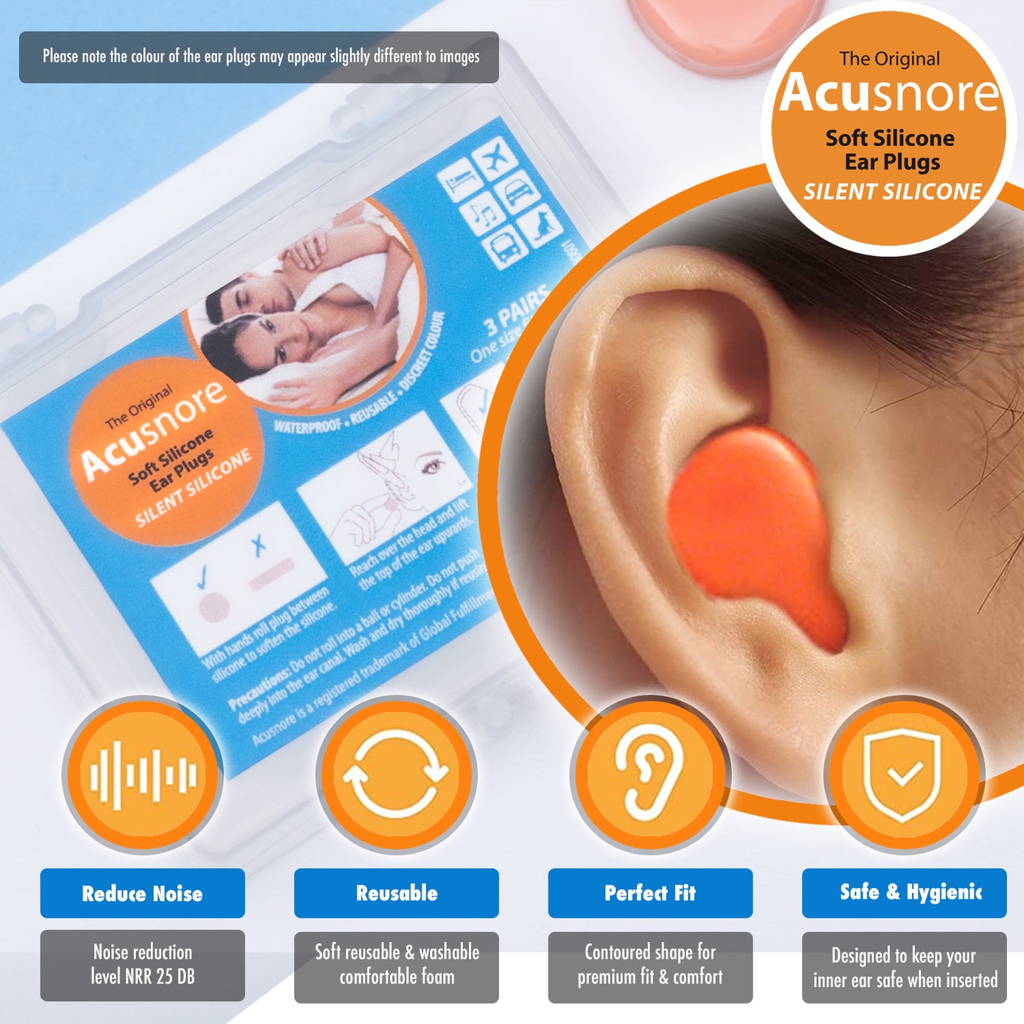 Acusnore Soft Silicone Ear Plugs for Better Sleep- 6 Pack For Premium Noise Reduction & Comfort