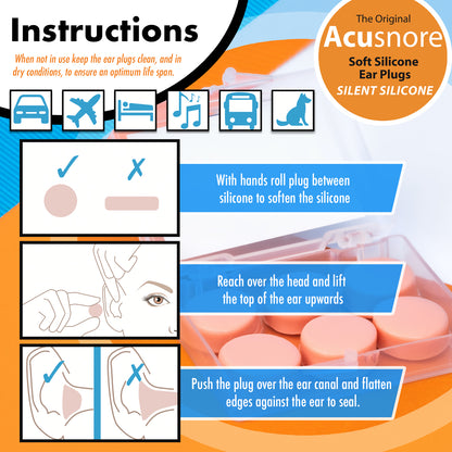 Acusnore Soft Silicone Ear Plugs for Better Sleep- 6 Pack For Premium Noise Reduction & Comfort