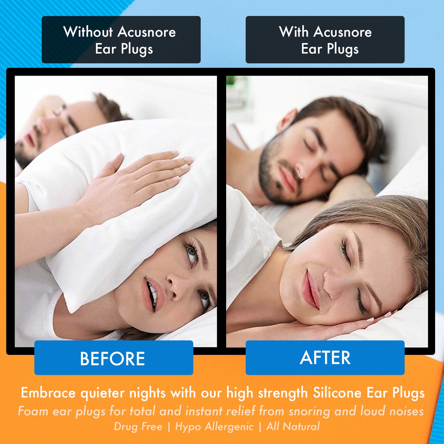 Acusnore Soft Silicone Ear Plugs for Better Sleep- 6 Pack For Premium Noise Reduction & Comfort