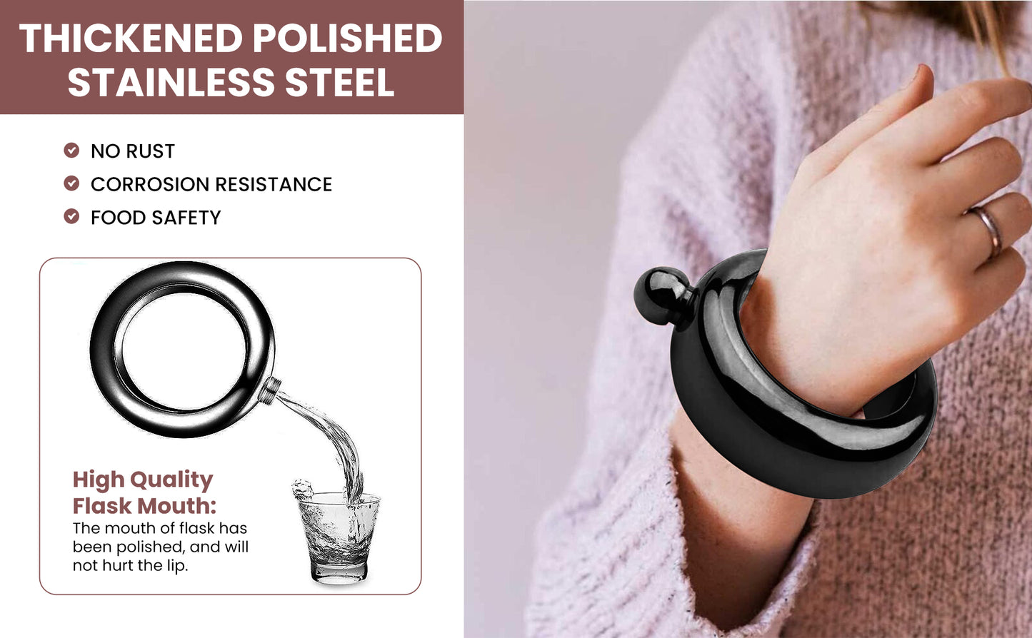 Generise 'Secret Stash' Stainless Steel Bangle Drink Flask