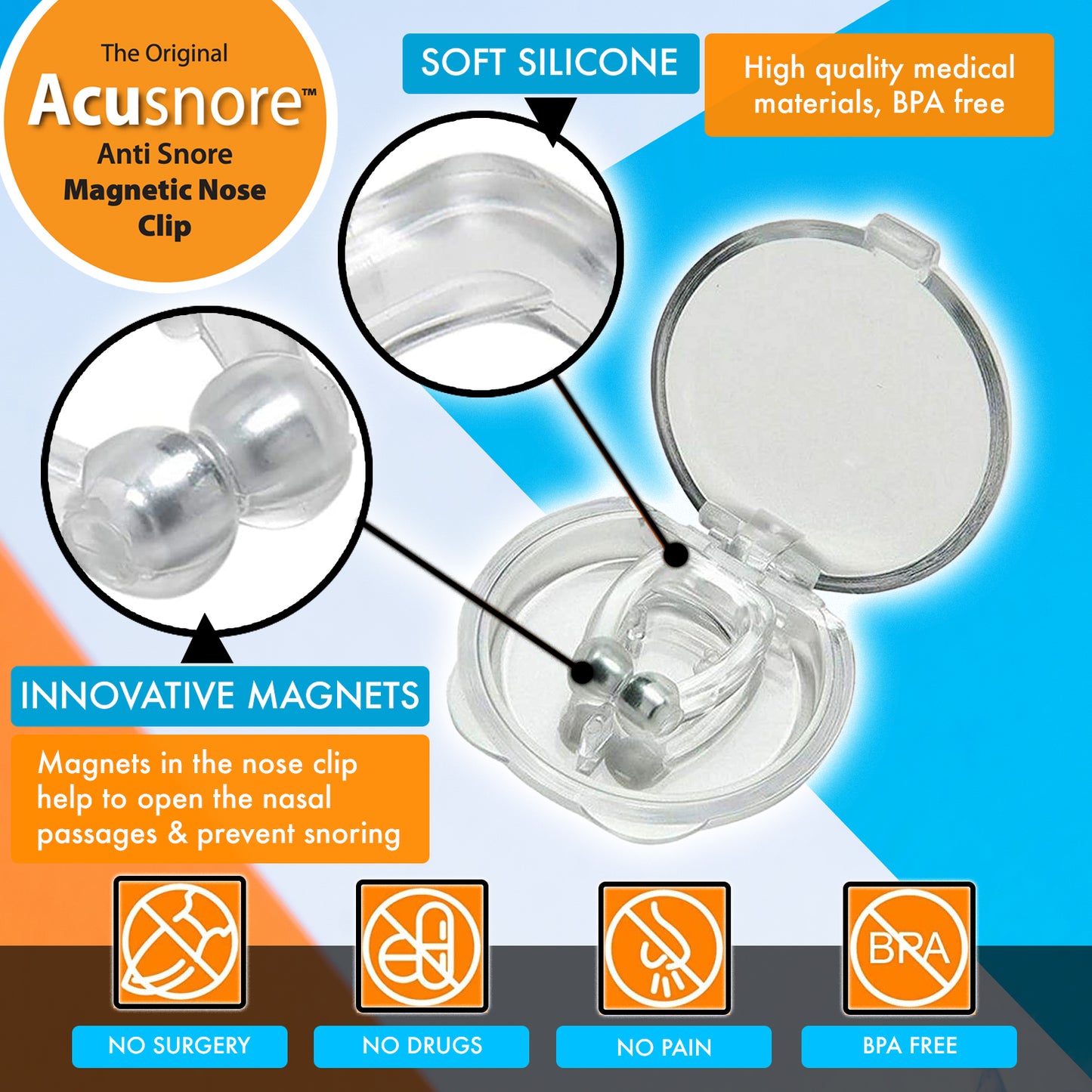 Acusnore Anti-Snore Magnetic Nose Clip – Natural Snoring Relief & Better Sleep