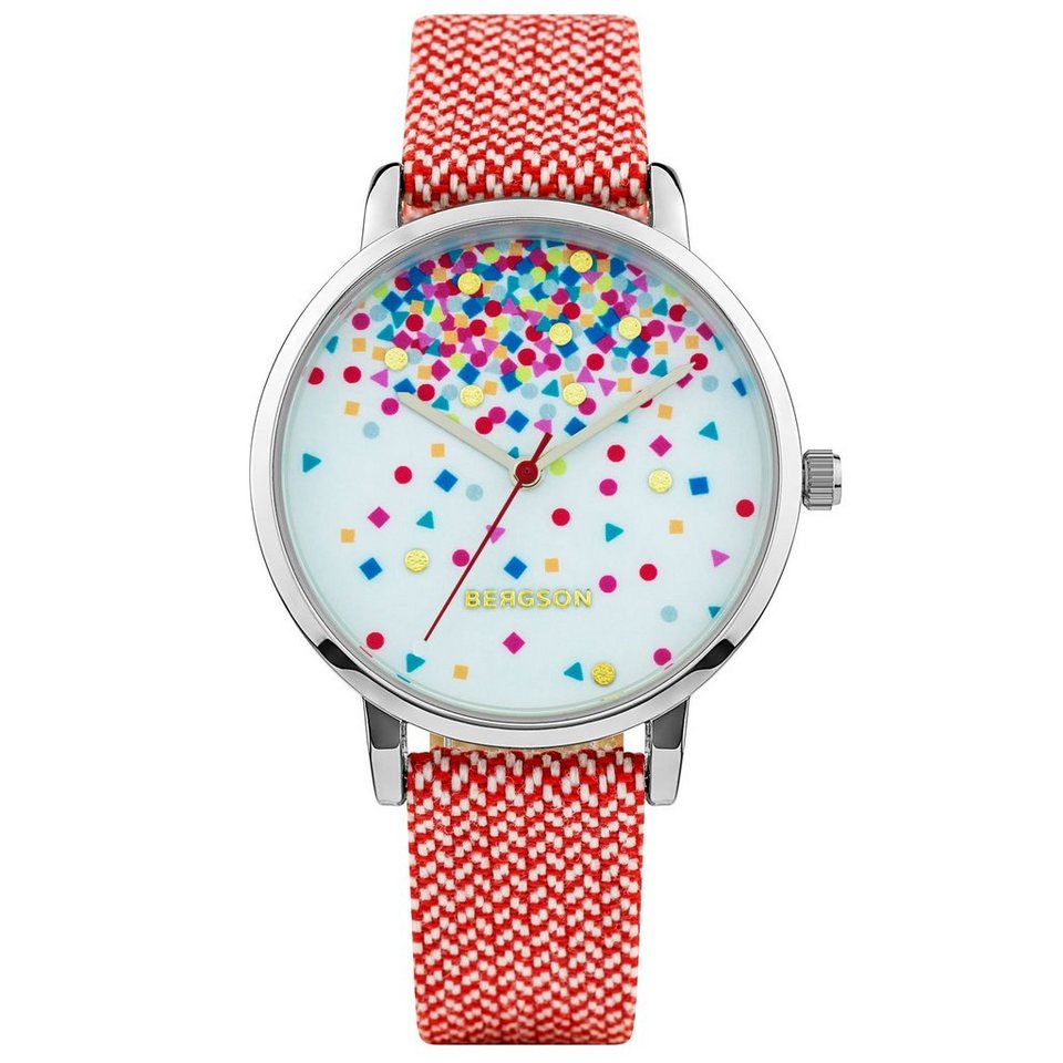 Bergson Watch –Red & White Strap with Silver Details &Confetti- BGW8626RL31