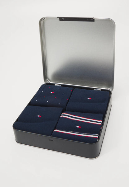 Tommy Hilfiger Mens Gift Set Gift Box 4 Pairs Mens Socks US 10-12, EU 43-46, UK 9-11- Colour- Navy Blue