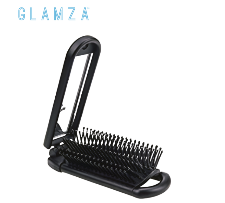 Glamza Cube Folding Hair Brush with Mirror - Black