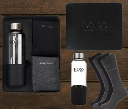 Hugo Boss Gift Set with 2 Pairs Mens Socks & Water Bottle (UK Size 6-11)