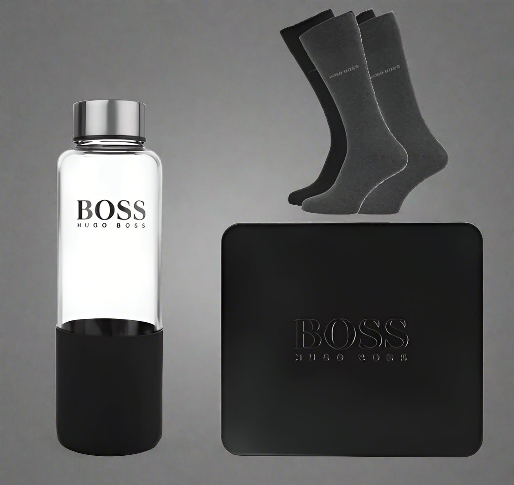 Hugo Boss Gift Set with 2 Pairs Mens Socks & Water Bottle (UK Size 6-11)