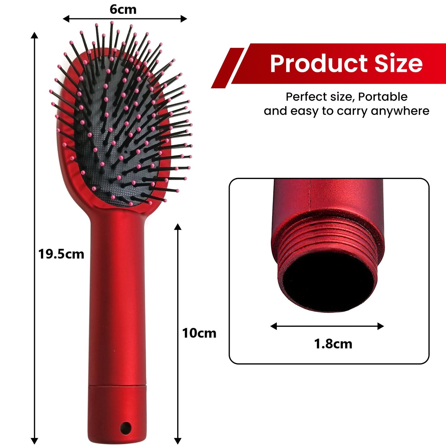 Generise 'Secret Stash'  Red Hairbrush - Rubberised Handle