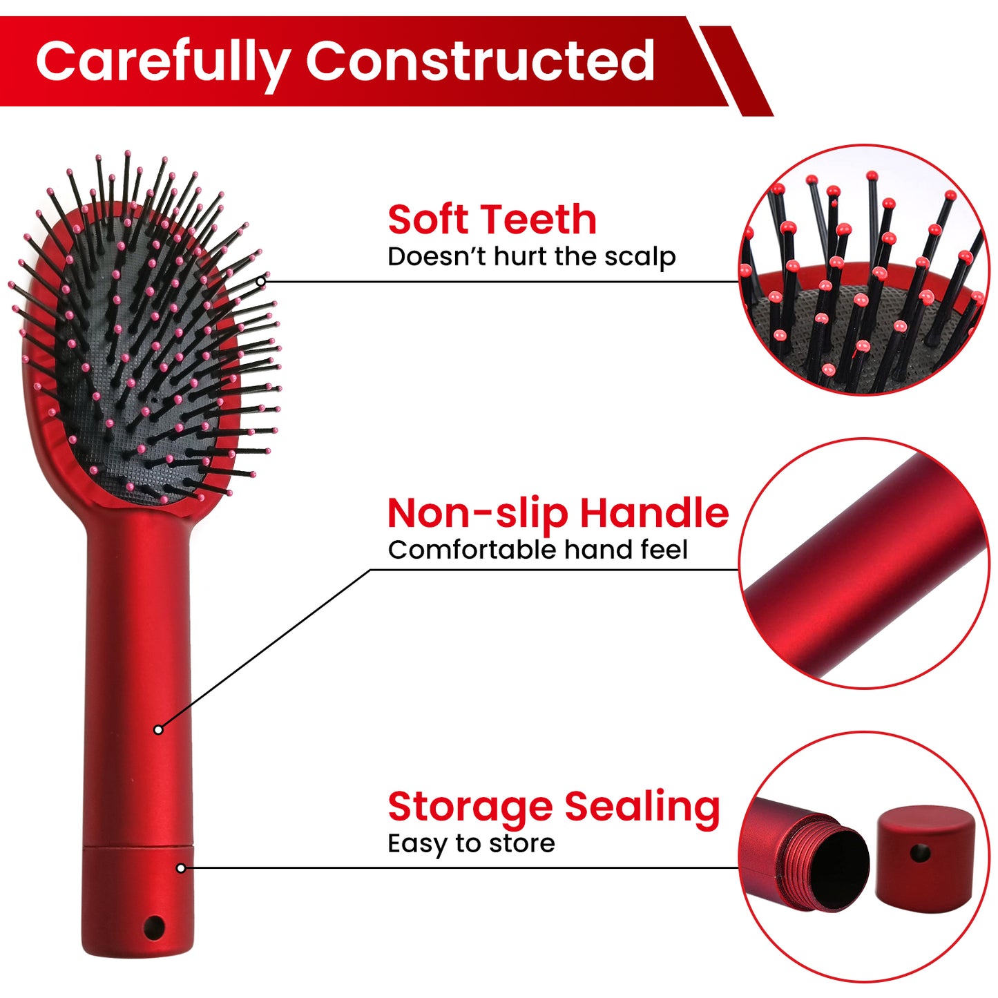 Generise 'Secret Stash'  Red Hairbrush - Rubberised Handle