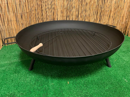 Generise XL 'Triblaze' Fire Pit - 84cm Wide x 30cm Height - Solid Steel With Grill & Iron Poker