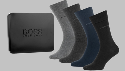 Hugo Boss Gift Set Gift Box 4 Pairs Mens Socks - UK 6-11, US 7-13, EU 40-46