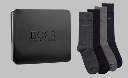 Hugo Boss Gift Set Gift Box 4 Pairs Mens Socks - UK 6-11, US 7-13, EU 40-46