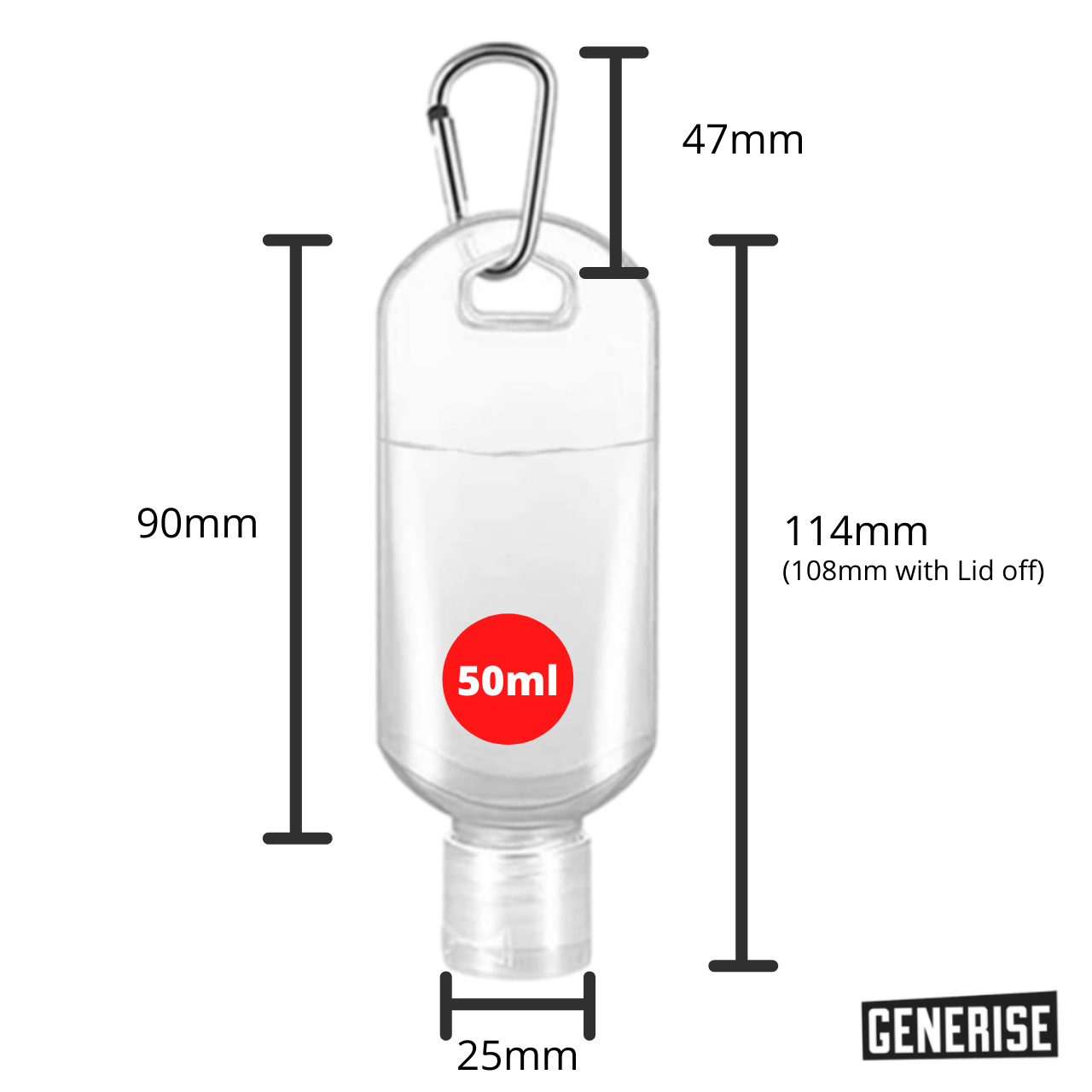 Generise 50ml Empty Bottle and Flip Lid Keyring With Hook