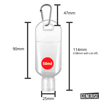 Generise 50ml Empty Bottle and Flip Lid Keyring With Hook