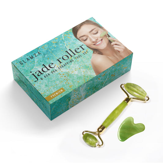 Glamza Jade Roller & Gua Sha Scraping Tool Set