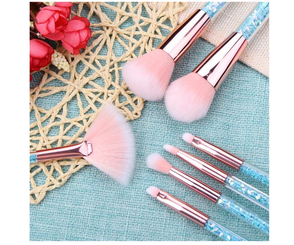 7pc Mermaid Glitter Make Up Brushes - Blue Crystal